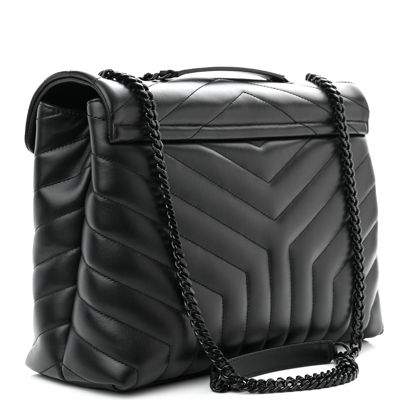 Calfskin Y Quilted Monogram Monochrome Medium Loulou Chain Satchel Black
