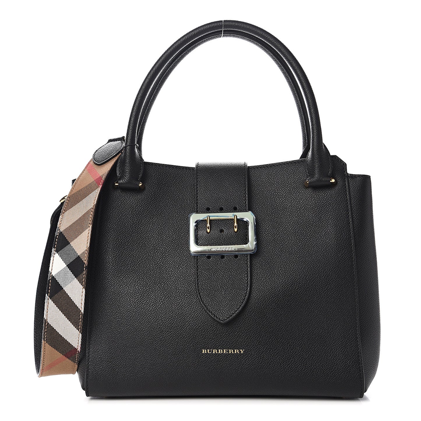 Soft Grain Calfskin Medium Buckle Tote Black
