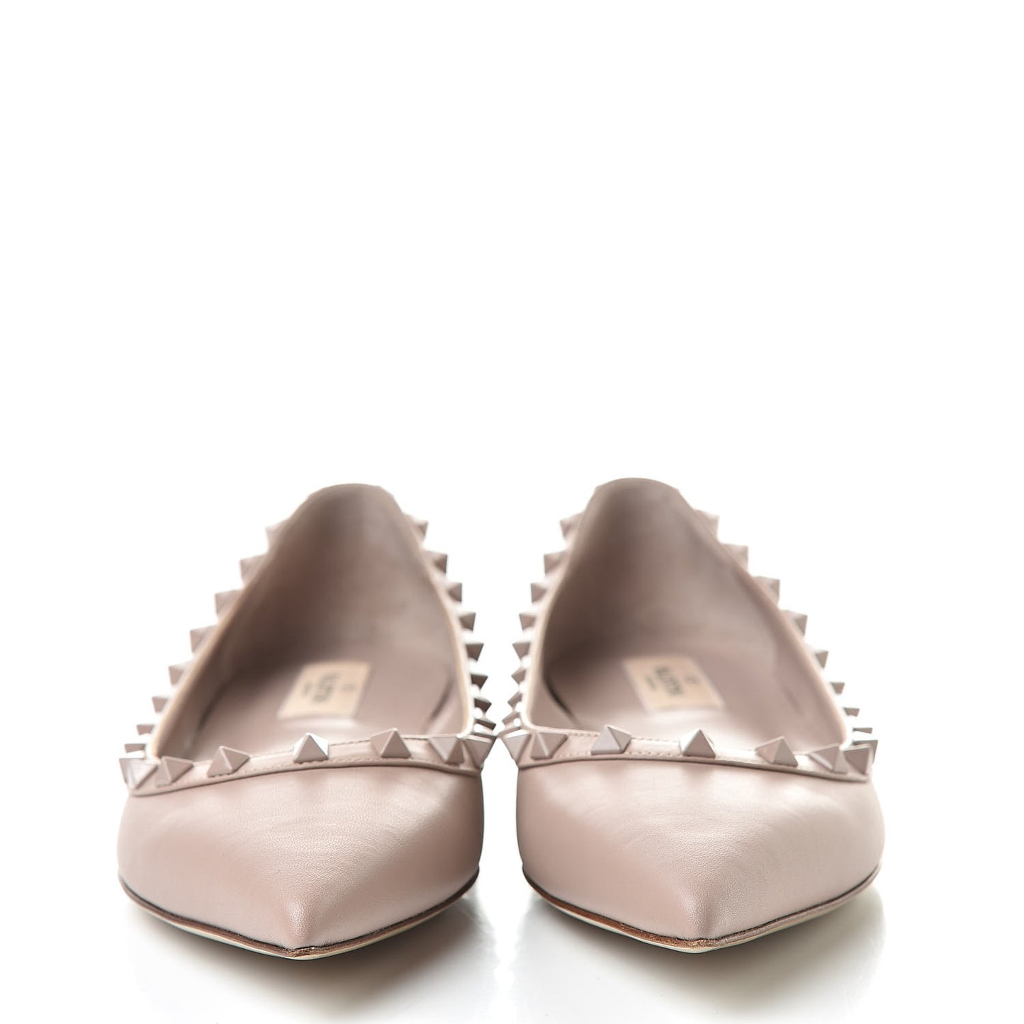 Calfskin Lacquered Monochrome Rockstud Ballerina Flats 39.5 Poudre