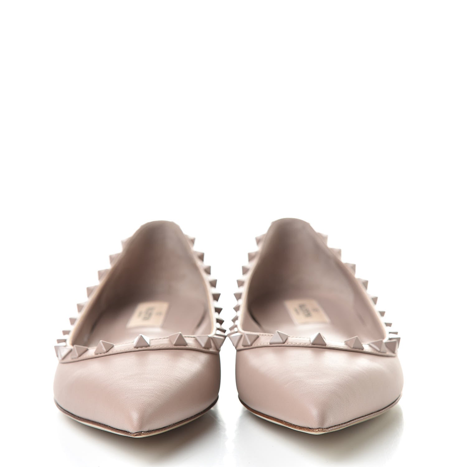 Valentino Garavani Calfskin Lacquered Monochrome Rockstud Ballerina Flats 39.5 Poudre 2 of 8