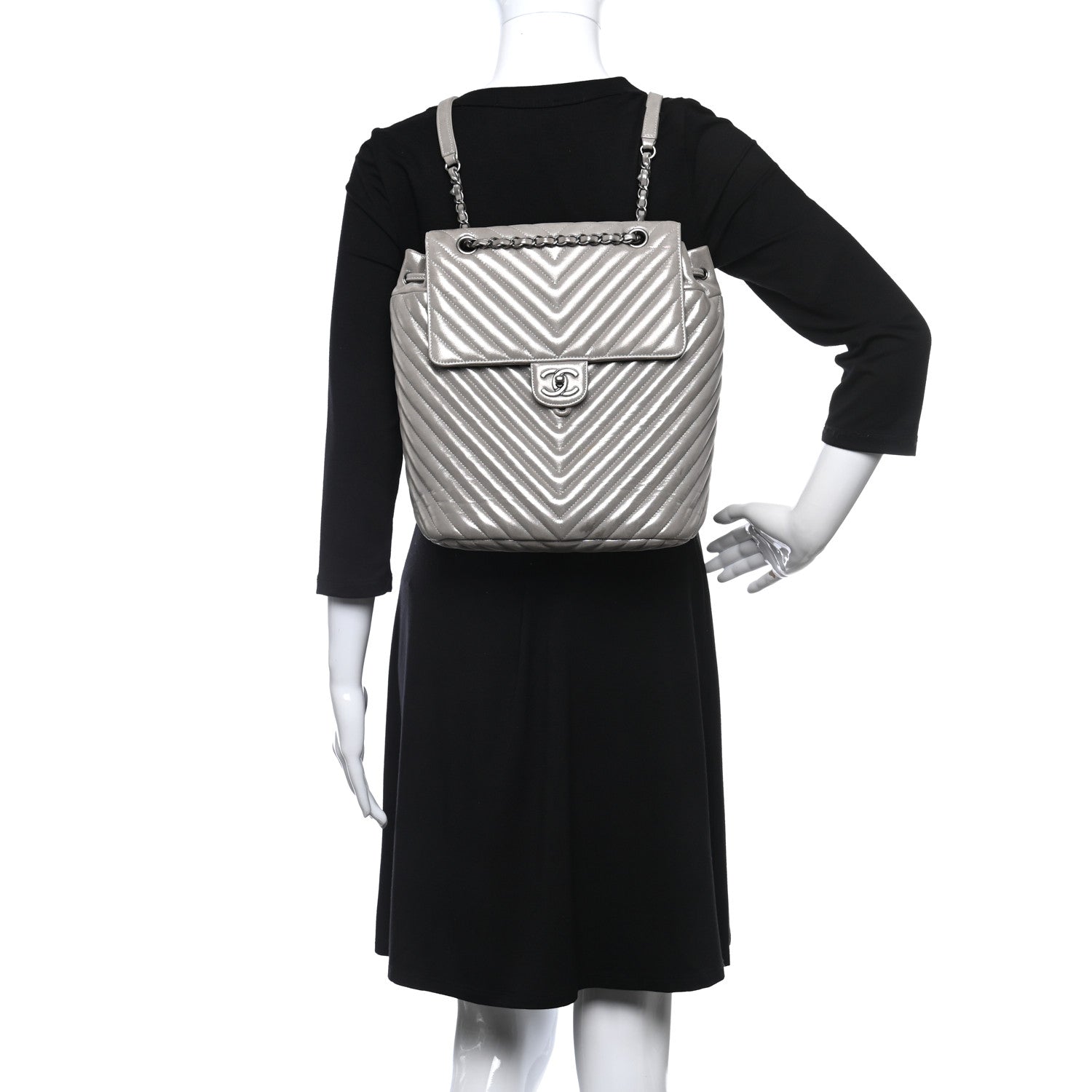 Chanel Iridescent Calfskin Chevron Quilted Small Urban Spirit Backpack Silver 2 of 13