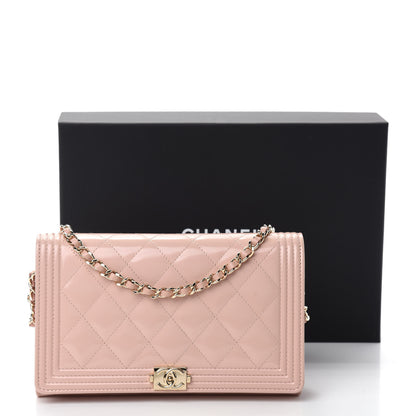 Chanel Iridescent Calfskin Quilted Boy Wallet on Removable Chain Light Pink 14 of 14