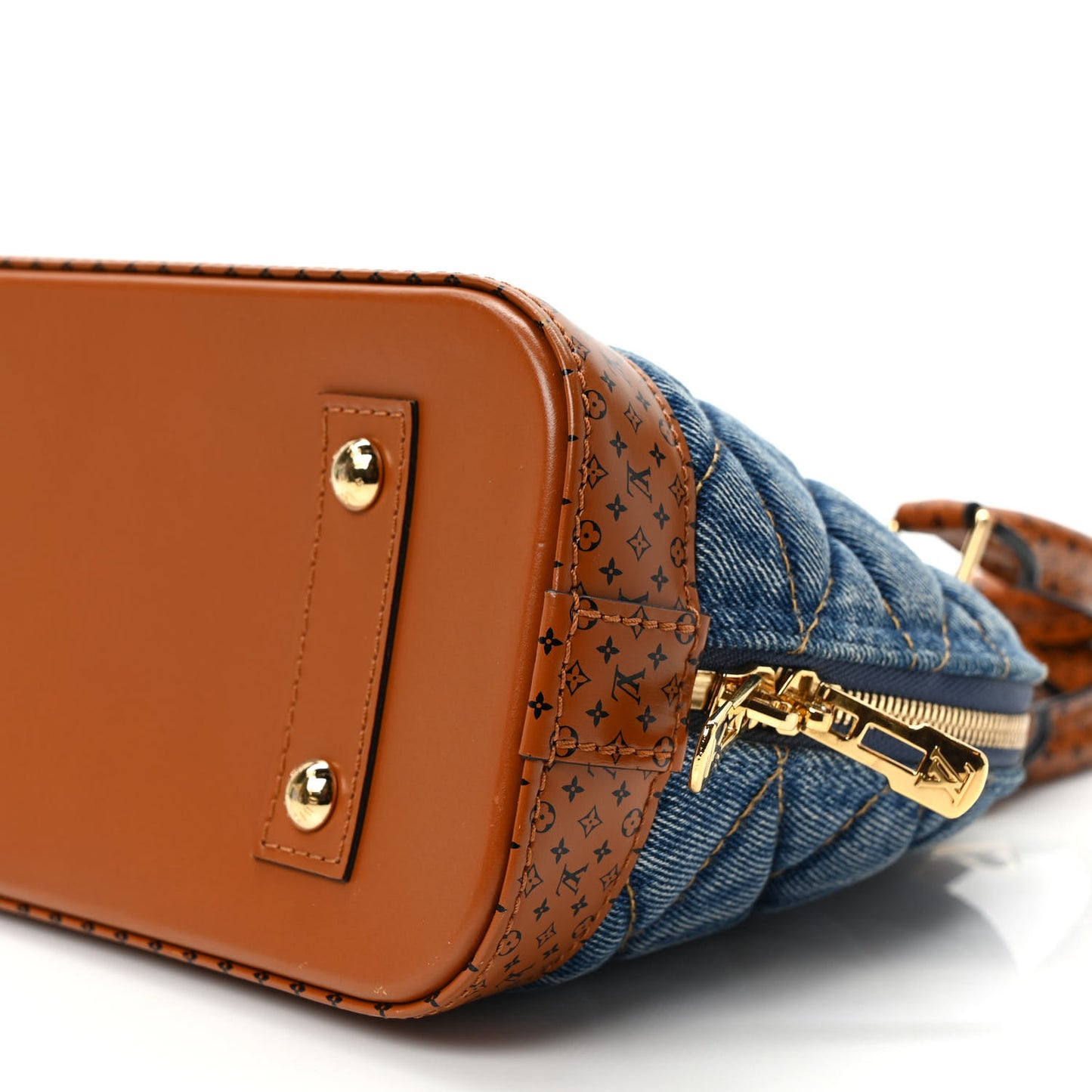 Denim Calfskin Reverse Monogram Malletage Alma BB Blue