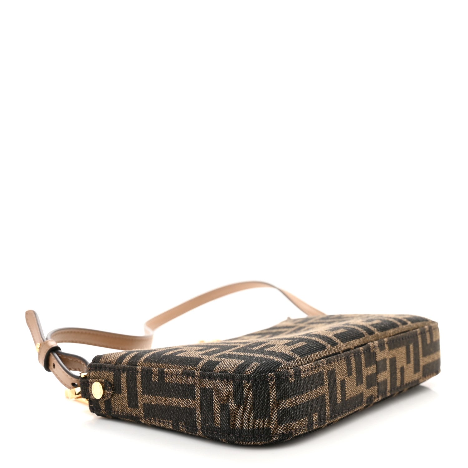 Fendi Fabric Jacquard Vitello Grace FF 1974 Baguette Pouch Tobacco Moro Sand 4 of 12