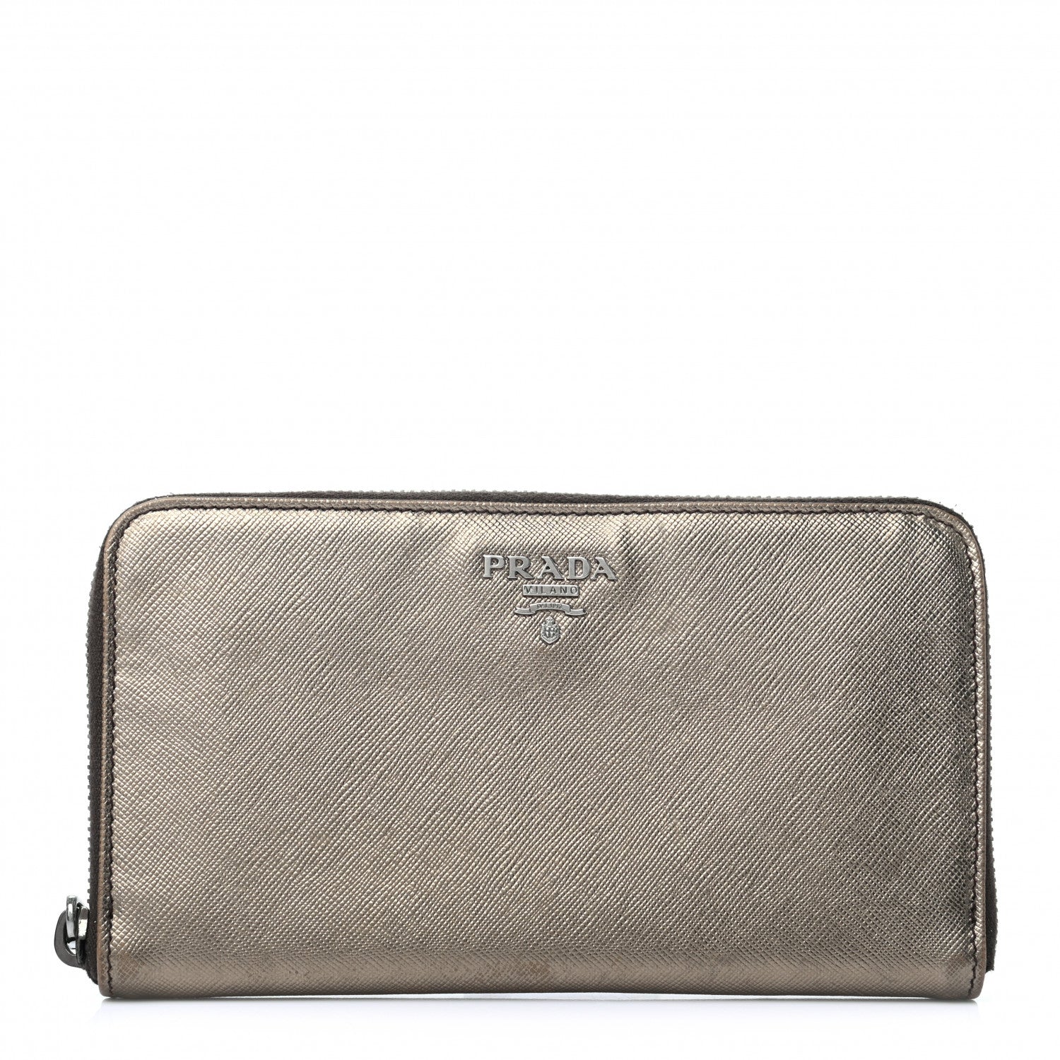Prada Saffiano Metal Zip Around Wallet Bronzo 1 of 8