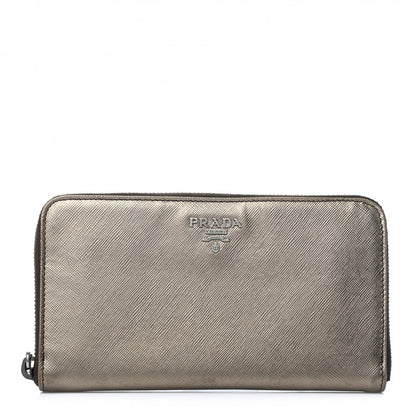 Prada Saffiano Metal Zip Around Wallet Bronzo 1 of 8