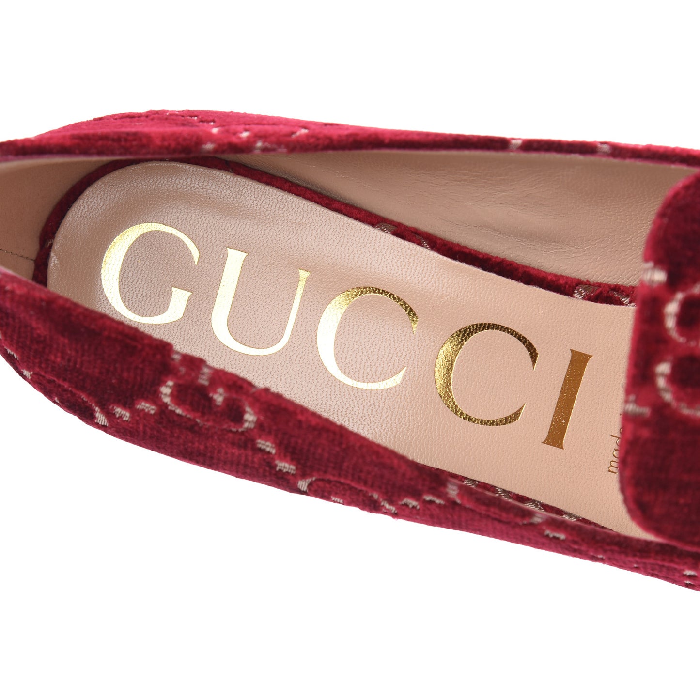 Velvet GG Monogram Sylvie Web Chain Mid Heel Loafers 38 Red Cipria