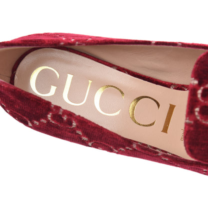 Gucci Velvet GG Monogram Sylvie Web Chain Mid Heel Loafers 38 Red Cipria 6 of 9