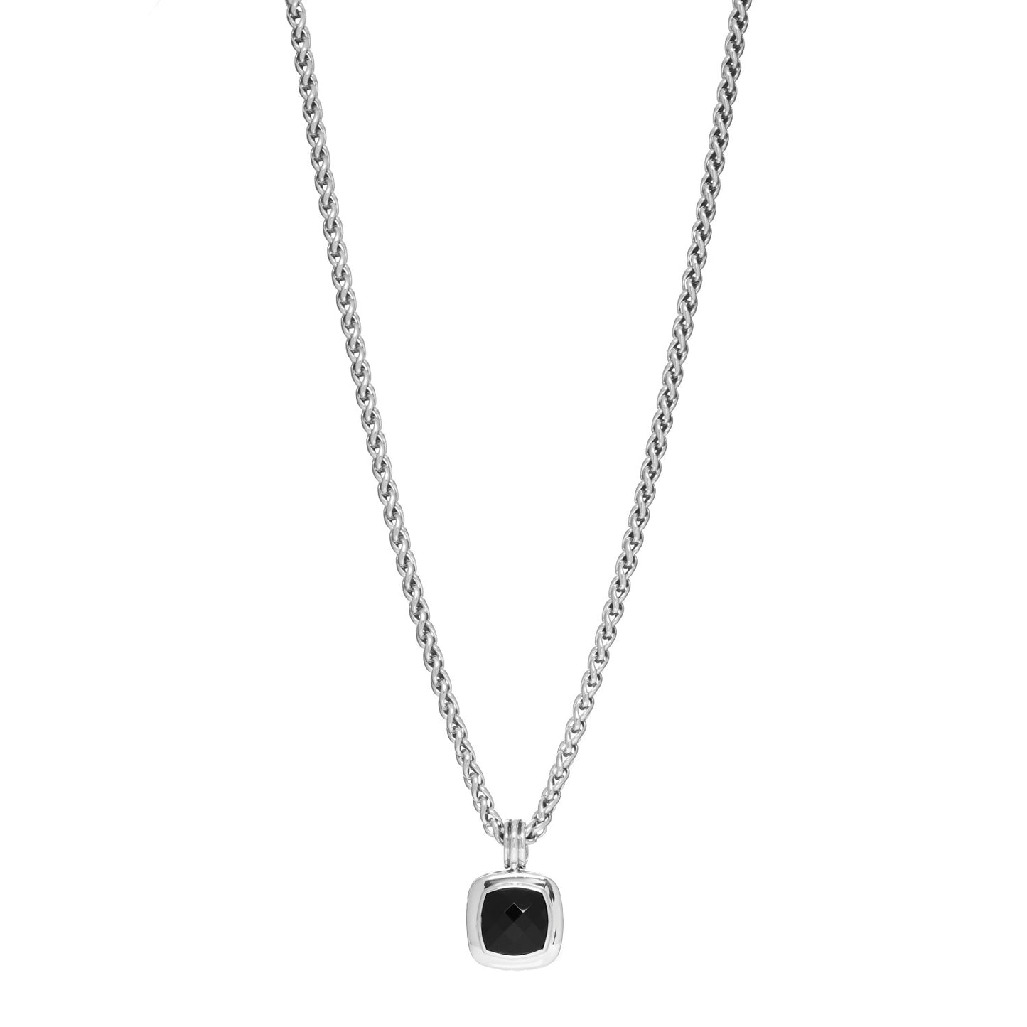 Sterling Silver Black Onyx 14mm Albion Enhancer Pendant Wheat Chain Necklace