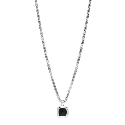 David Yurman Sterling Silver Black Onyx 14mm Albion Enhancer Pendant Wheat Chain Necklace 1 of 3