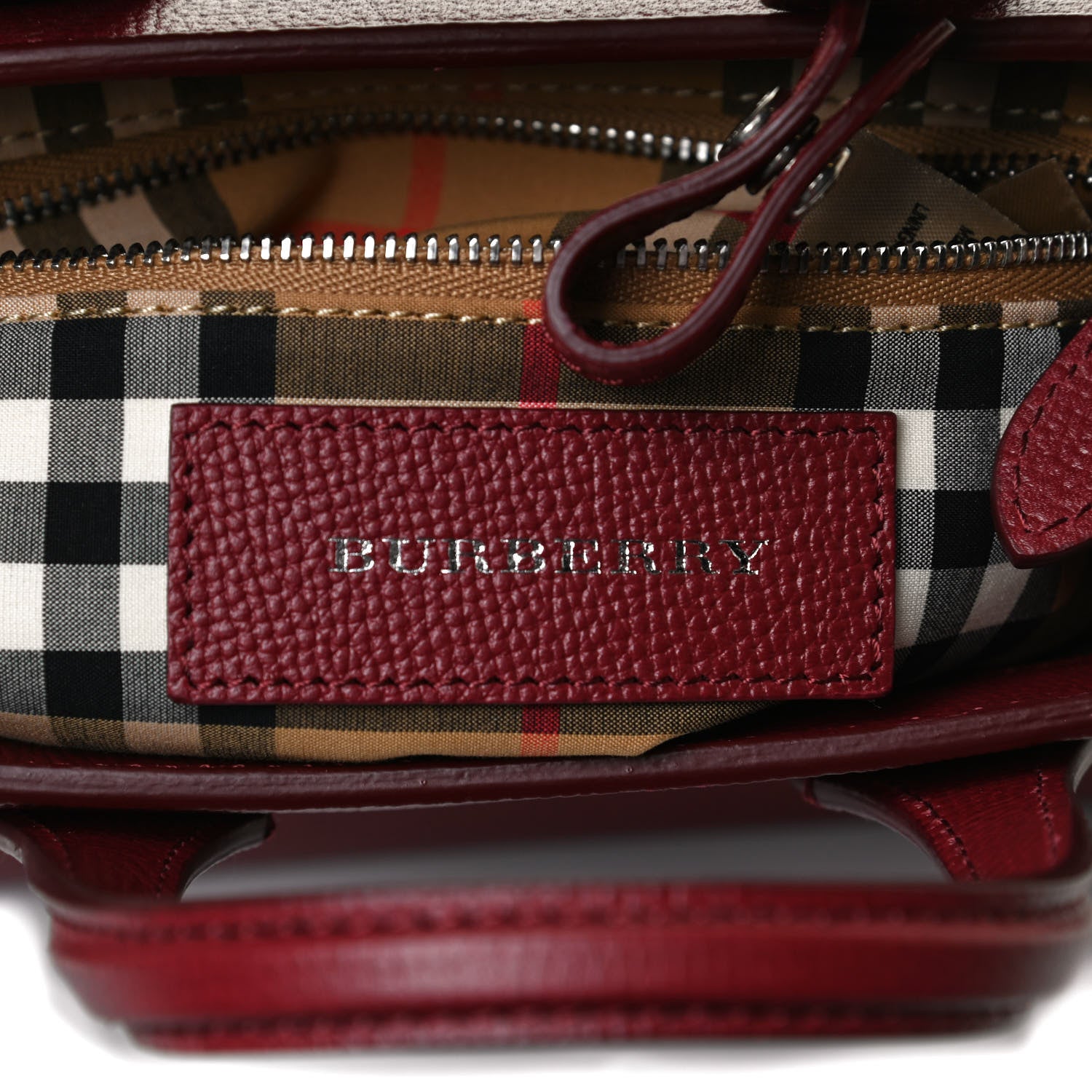 Burberry Grainy Calfskin House Check Baby Banner Tote Crimson 5 of 11