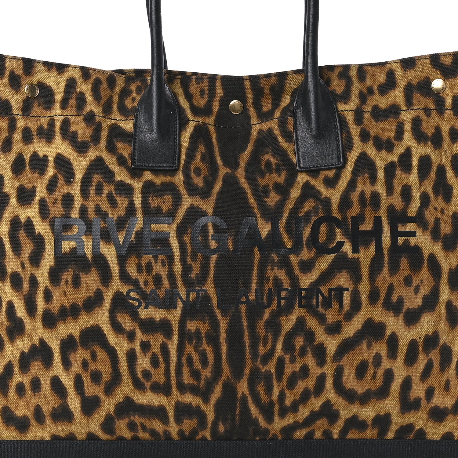 Saint Laurent Canvas Calfskin Leopard Print Rive Gauche Noe Tote Natural Black 8 of 11