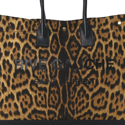 Saint Laurent Canvas Calfskin Leopard Print Rive Gauche Noe Tote Natural Black 8 of 11