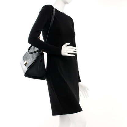 Celine Nubuck Crocodile Embossed Medium Trapeze Navy 2 of 8