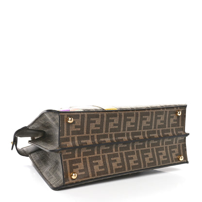 Fendi Glazed Fabric Vitello FF 1974 Hairdo Girls Inlay Medium Peekaboo Iconic Satchel Mogano Panna Multicolor 4 of 10