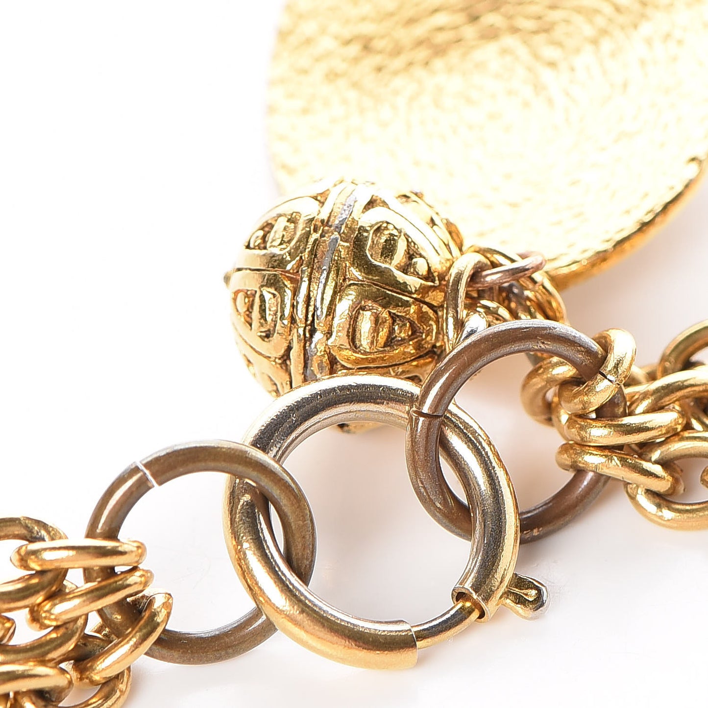 CC Medallion Multi Strand Long Necklace in Gold