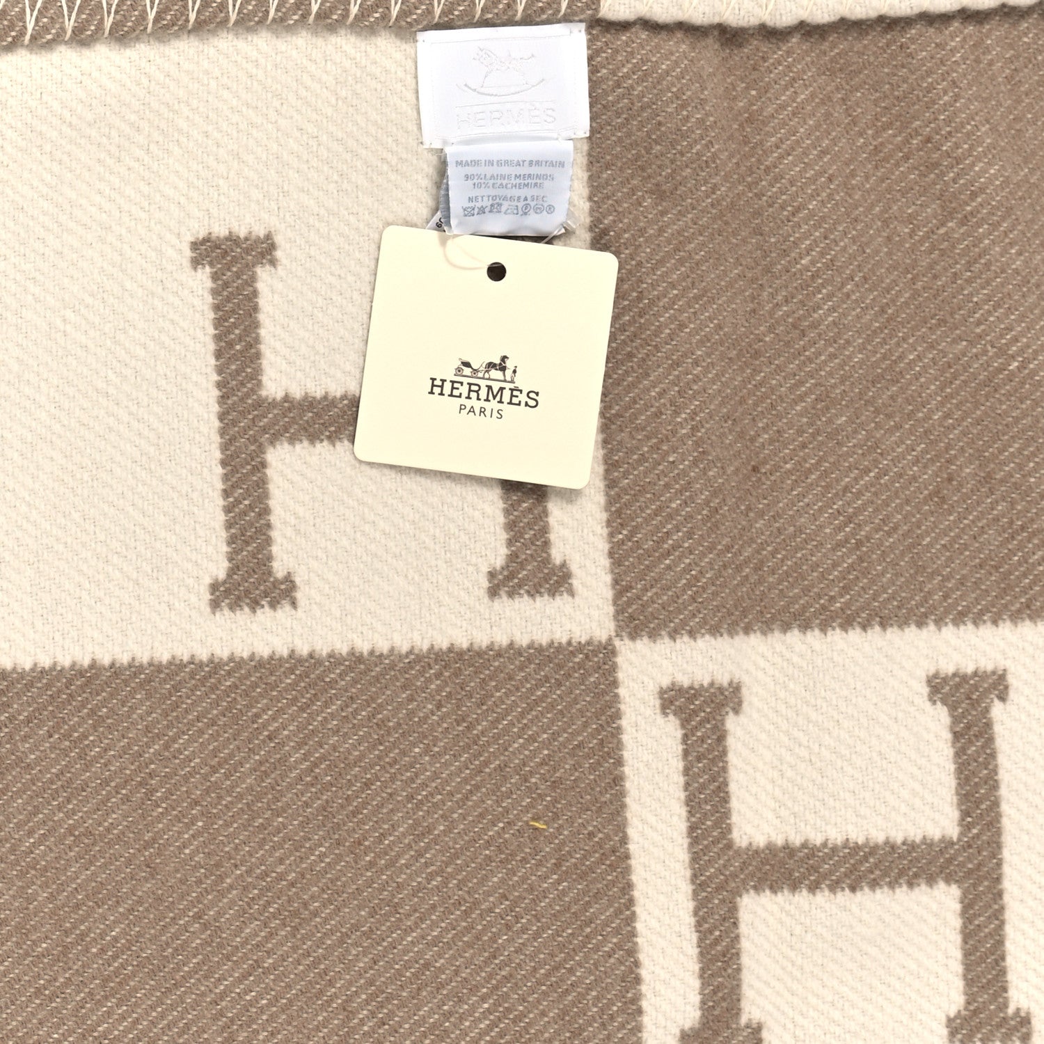 Hermes Wool Cashmere Avalon Baby Blanket Noisette Moyen White 3 of 3