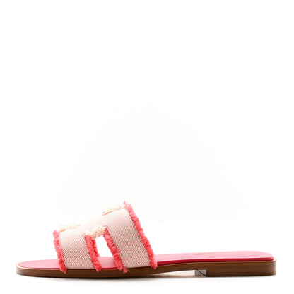 Hermes Toile H Oran Fringe Sandals 35 Framboise 1 of 11