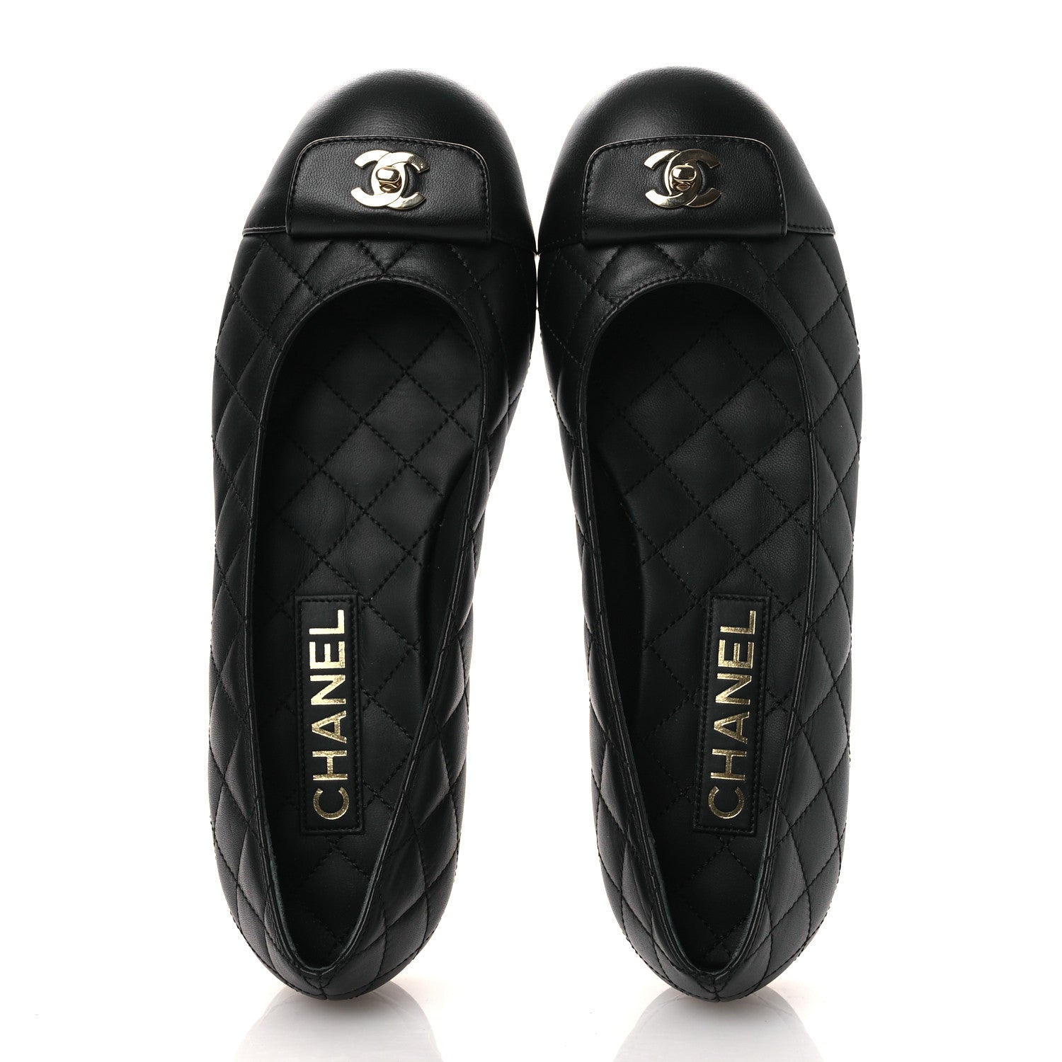 Chanel Calfskin Lambskin Quilted CC Cap Toe Ballerina Flats 37 Black 2 of 11