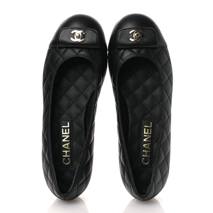 Chanel Calfskin Lambskin Quilted CC Cap Toe Ballerina Flats 37 Black 2 of 11
