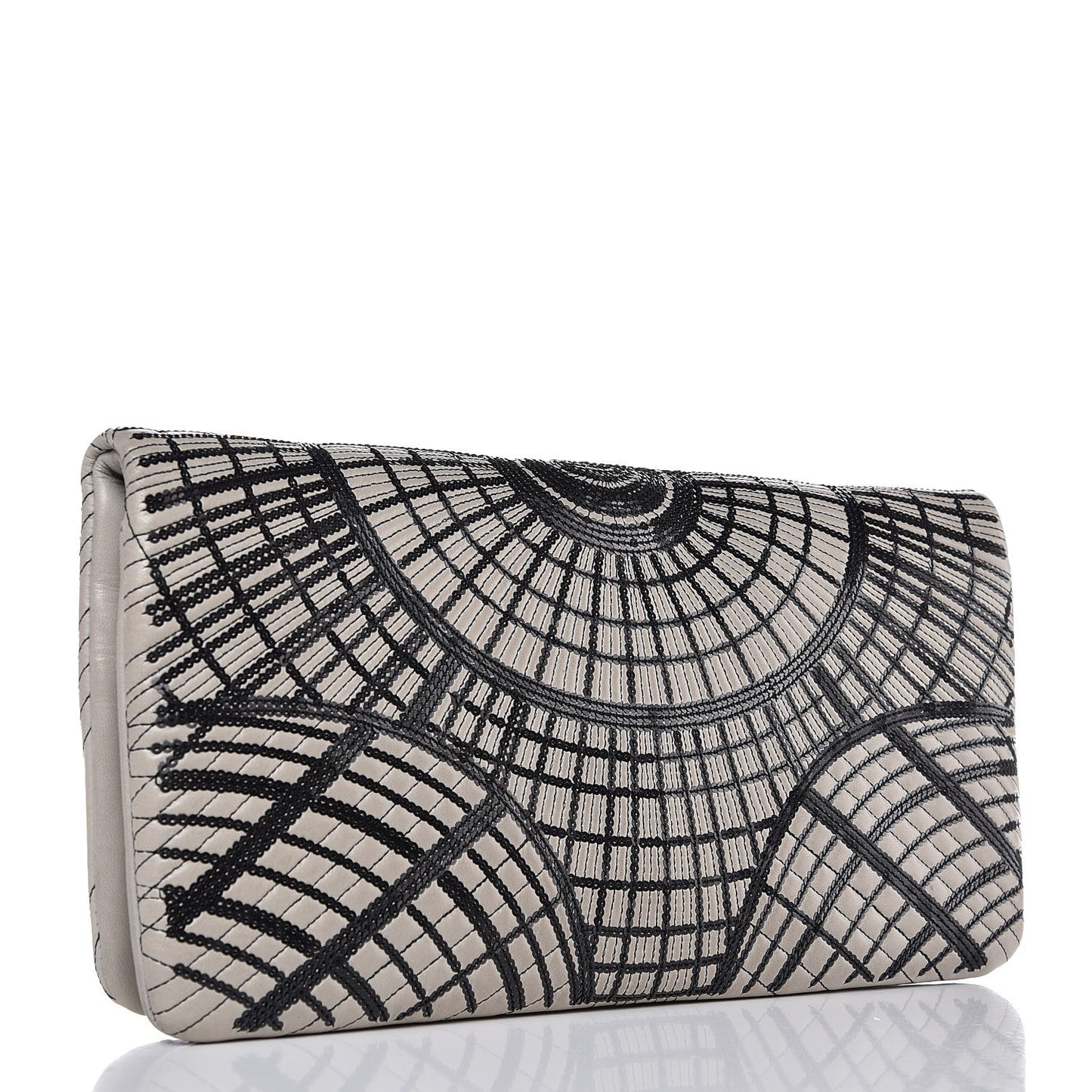 Calfskin Sequin Embellished Flap Clutch Grey Black
