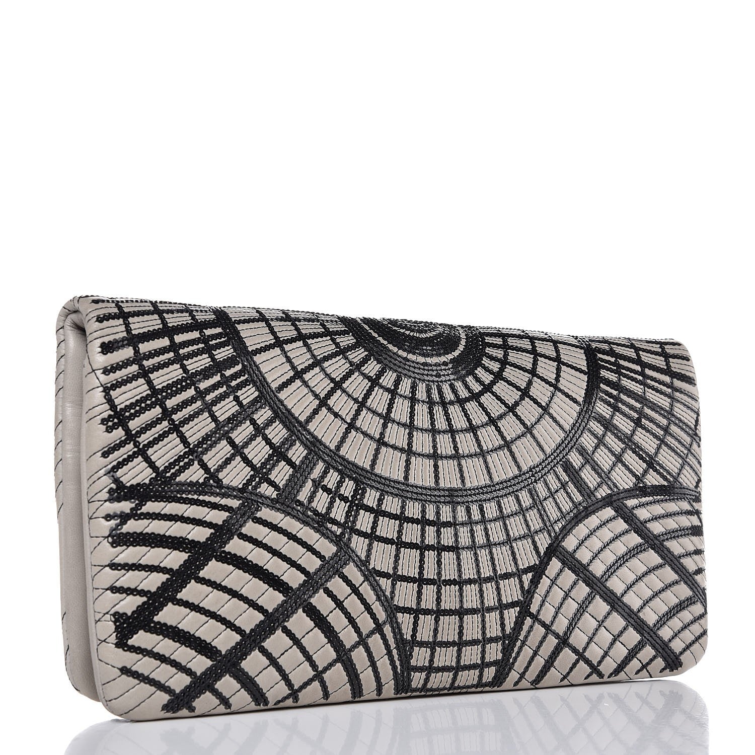Chanel Calfskin Sequin Embellished Flap Clutch Grey Black 3 of 11