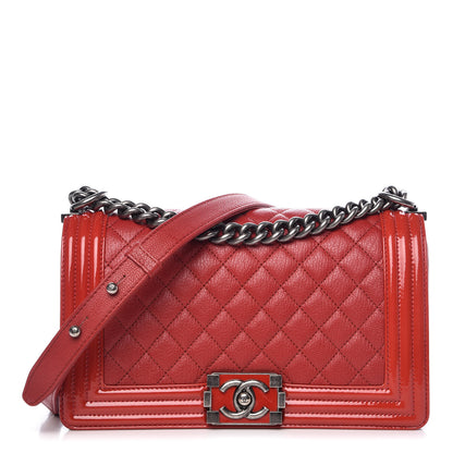 Chanel Goatskin Quilted Patent Medium Duo Boy Flap Red 1 of 10