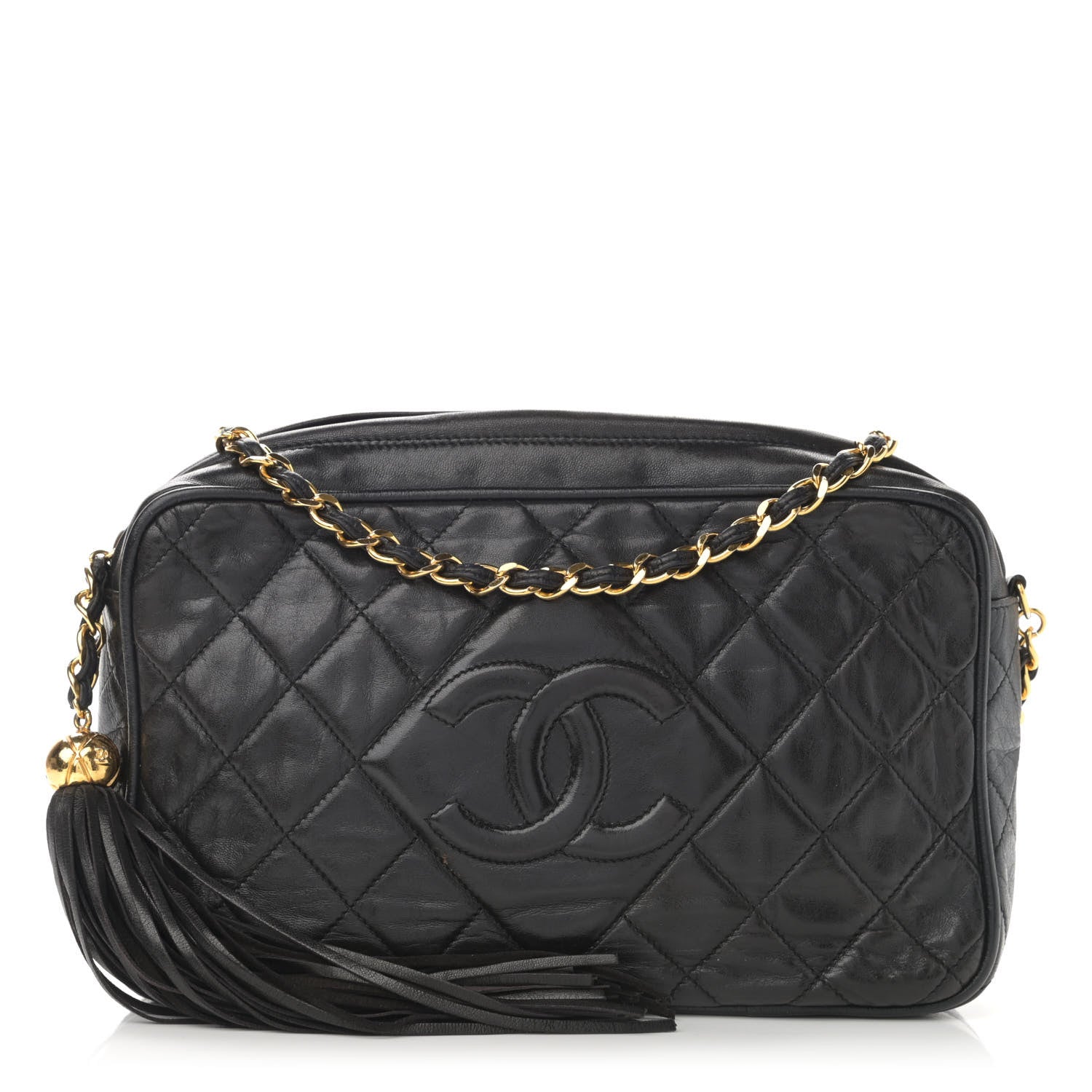 Chanel Lambskin Quilted CC Tassel Camera Case Black 1 of 12