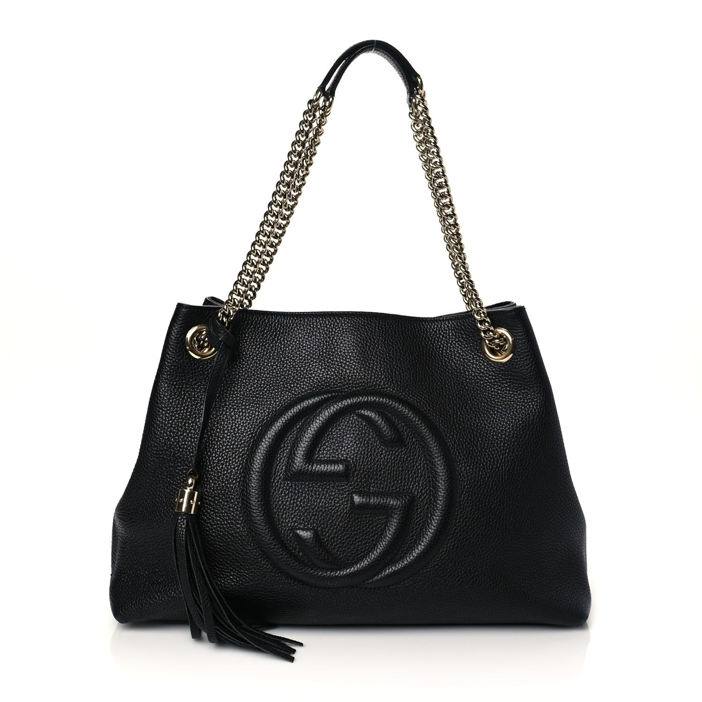 Pebbled Calfskin Medium Soho Chain Shoulder Bag Black