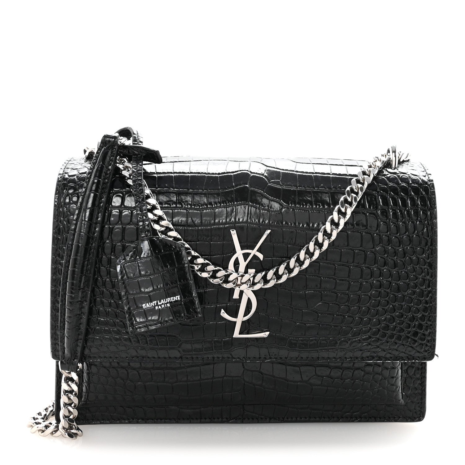 Saint Laurent Calfskin Crocodile Embossed Medium Monogram Sunset Black 1 of 9