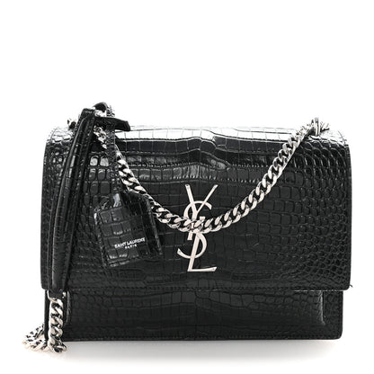 Saint Laurent Calfskin Crocodile Embossed Medium Monogram Sunset Black 1 of 9
