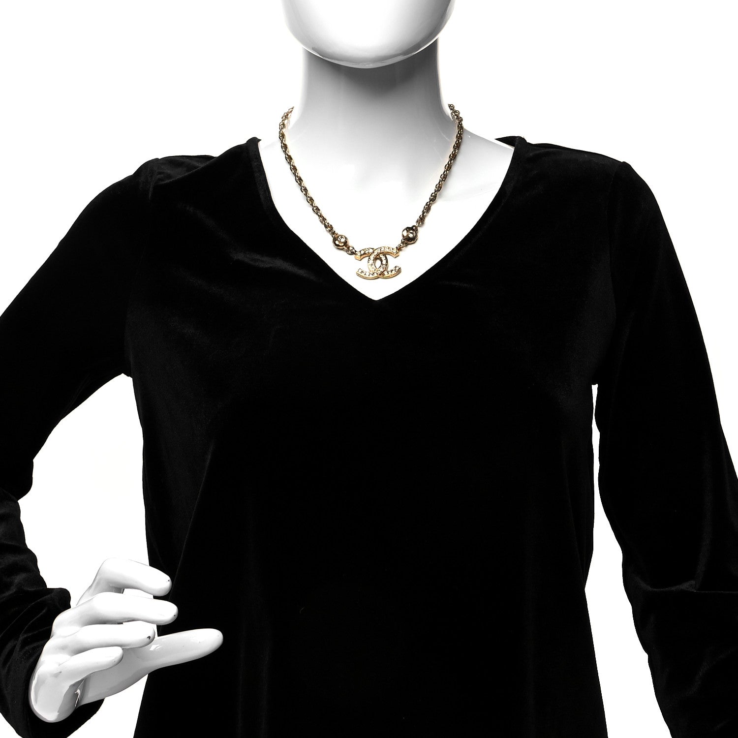 Chanel Crystal CC Chain Necklace Gold 2 of 4