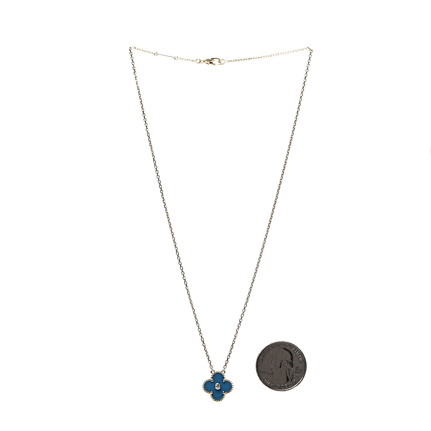 18K Yellow Gold Diamond Celestial Blue Sevres Porcelain Vintage Alhambra Pendant Necklace
