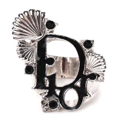Christian Dior Enamel Crystal Ring 7 Silver Black 1 of 4