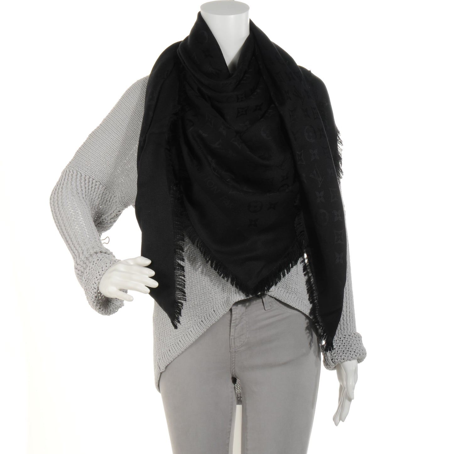 Silk Wool Monogram Shawl Black