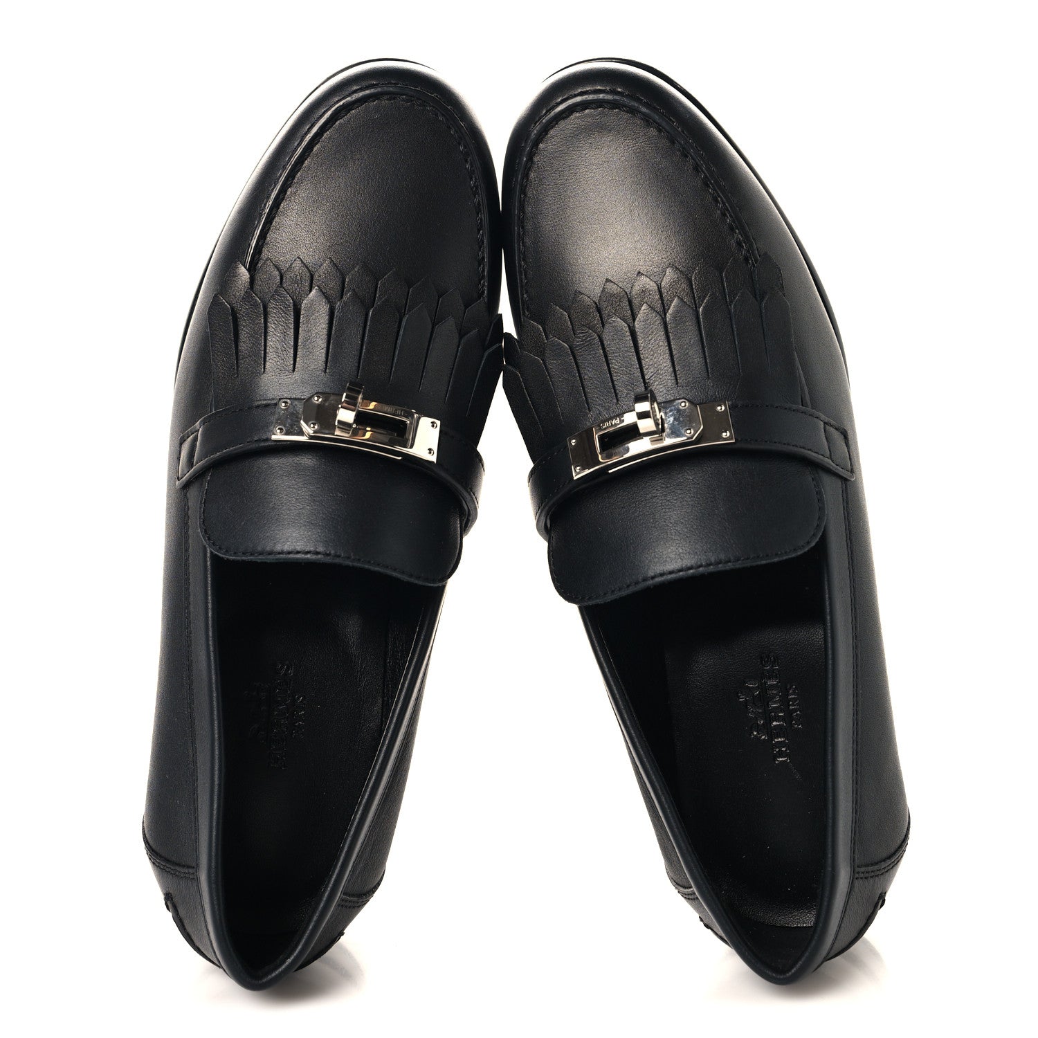 Hermes Fringed Calfskin Womens Destin Loafer 37 Black 2 of 8
