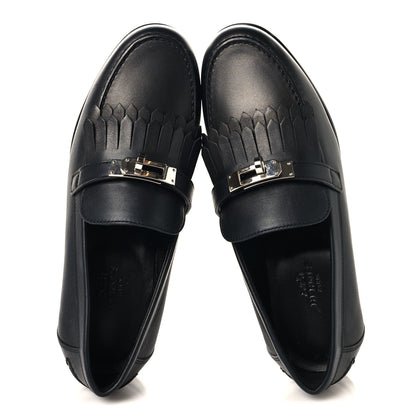 Hermes Fringed Calfskin Womens Destin Loafer 37 Black 2 of 8