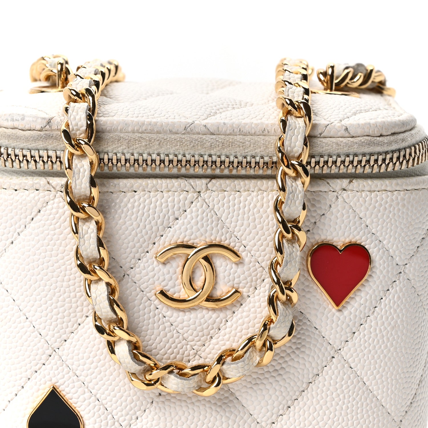 Chanel Caviar Quilted Enamel Coco Casino Mini Vanity Case With Chain White 7 of 9