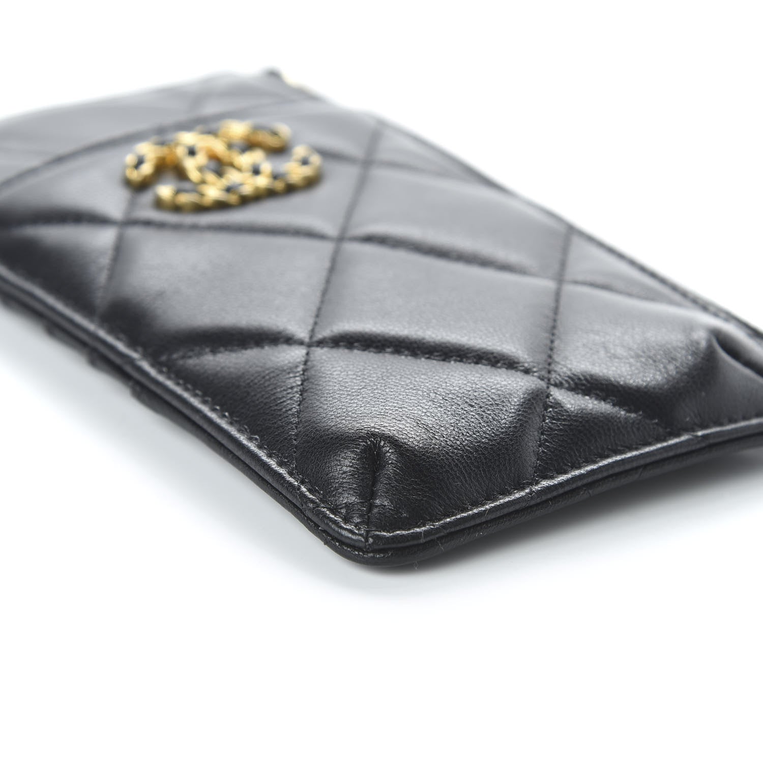 Chanel Shiny Goatskin Quilted 19 Flat Wallet Pouch Black 6 of 11