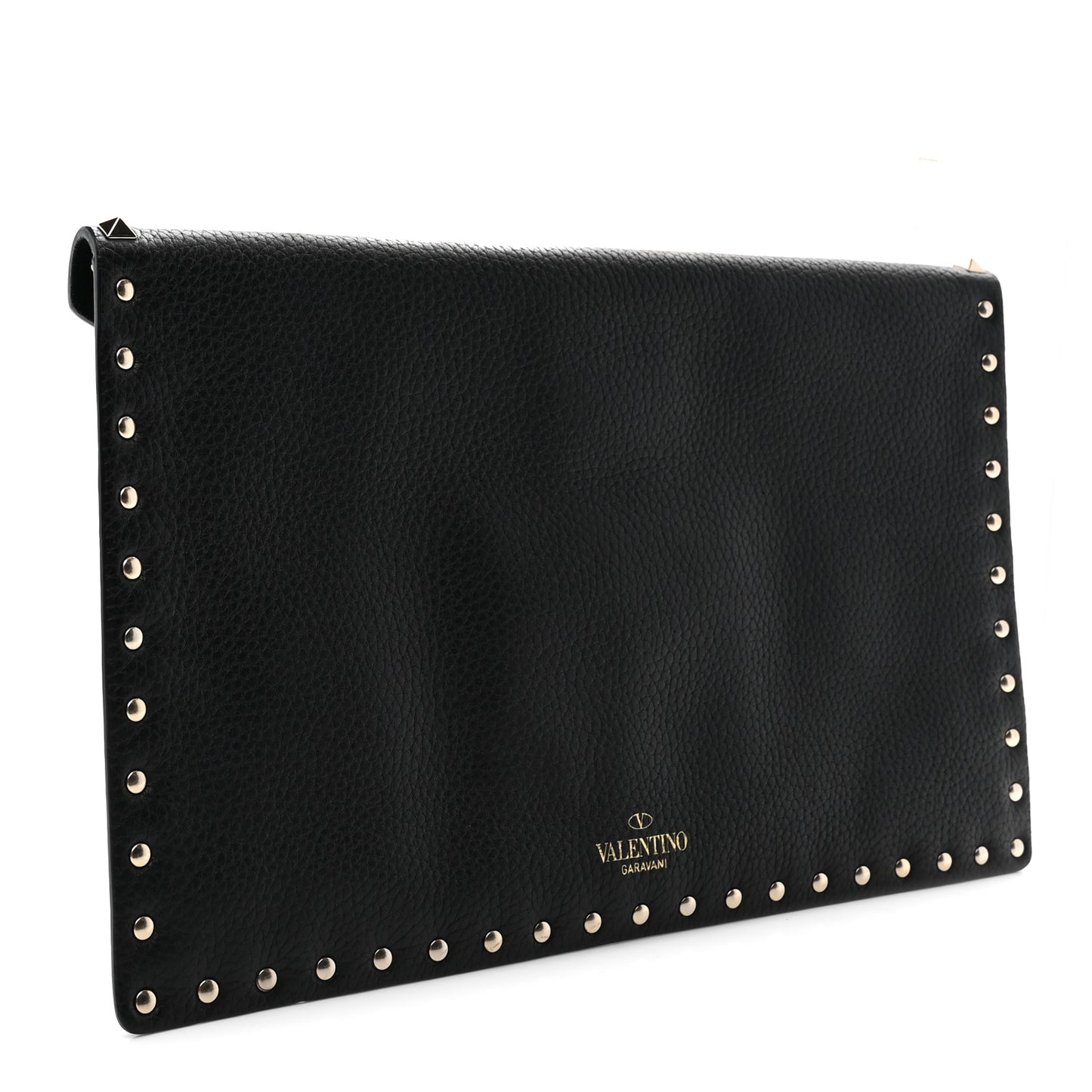 Pebbled Calfskin Large Rockstud Envelope Clutch Black