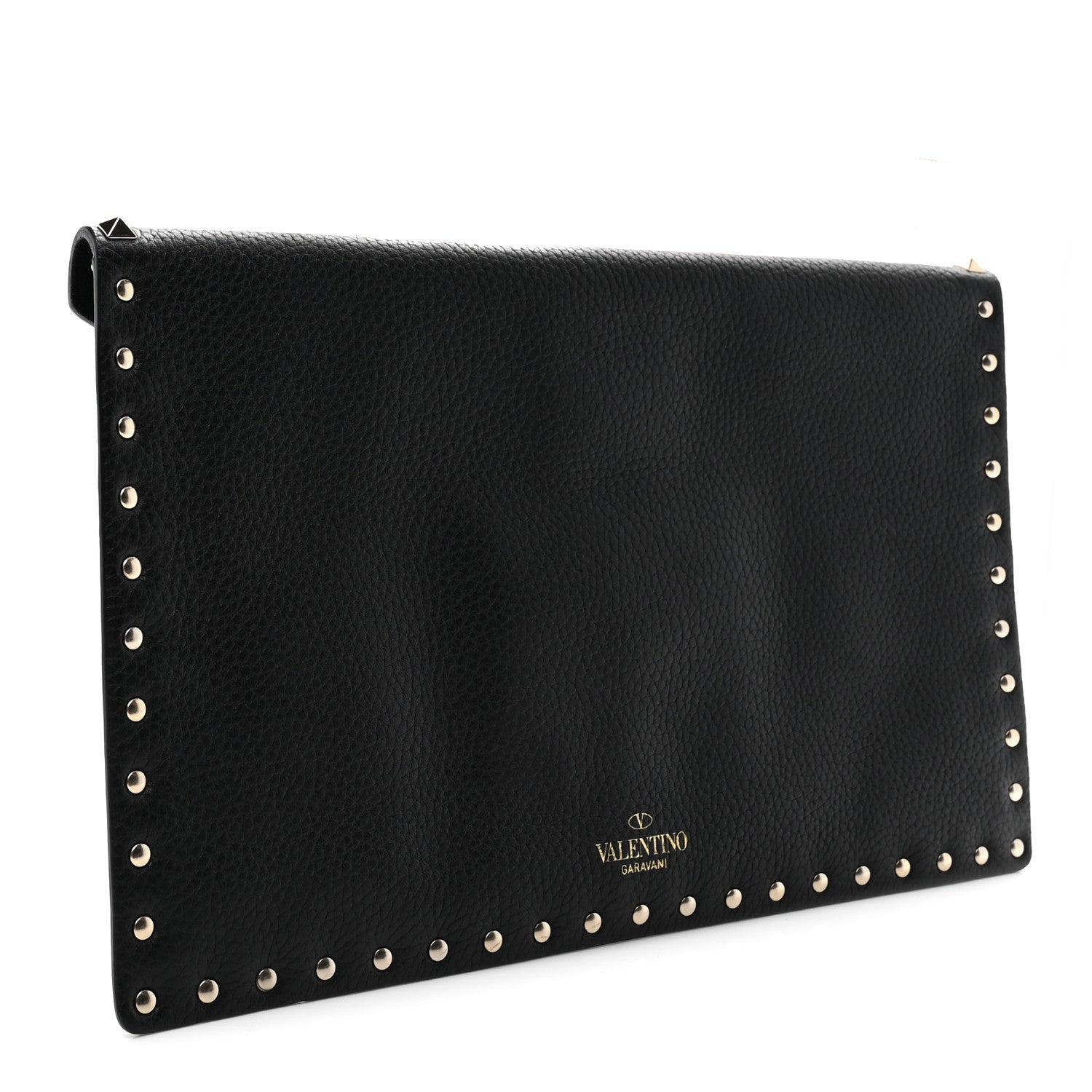 Valentino Garavani Pebbled Calfskin Large Rockstud Envelope Clutch Black 3 of 7