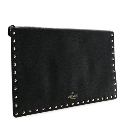 Valentino Garavani Pebbled Calfskin Large Rockstud Envelope Clutch Black 3 of 7