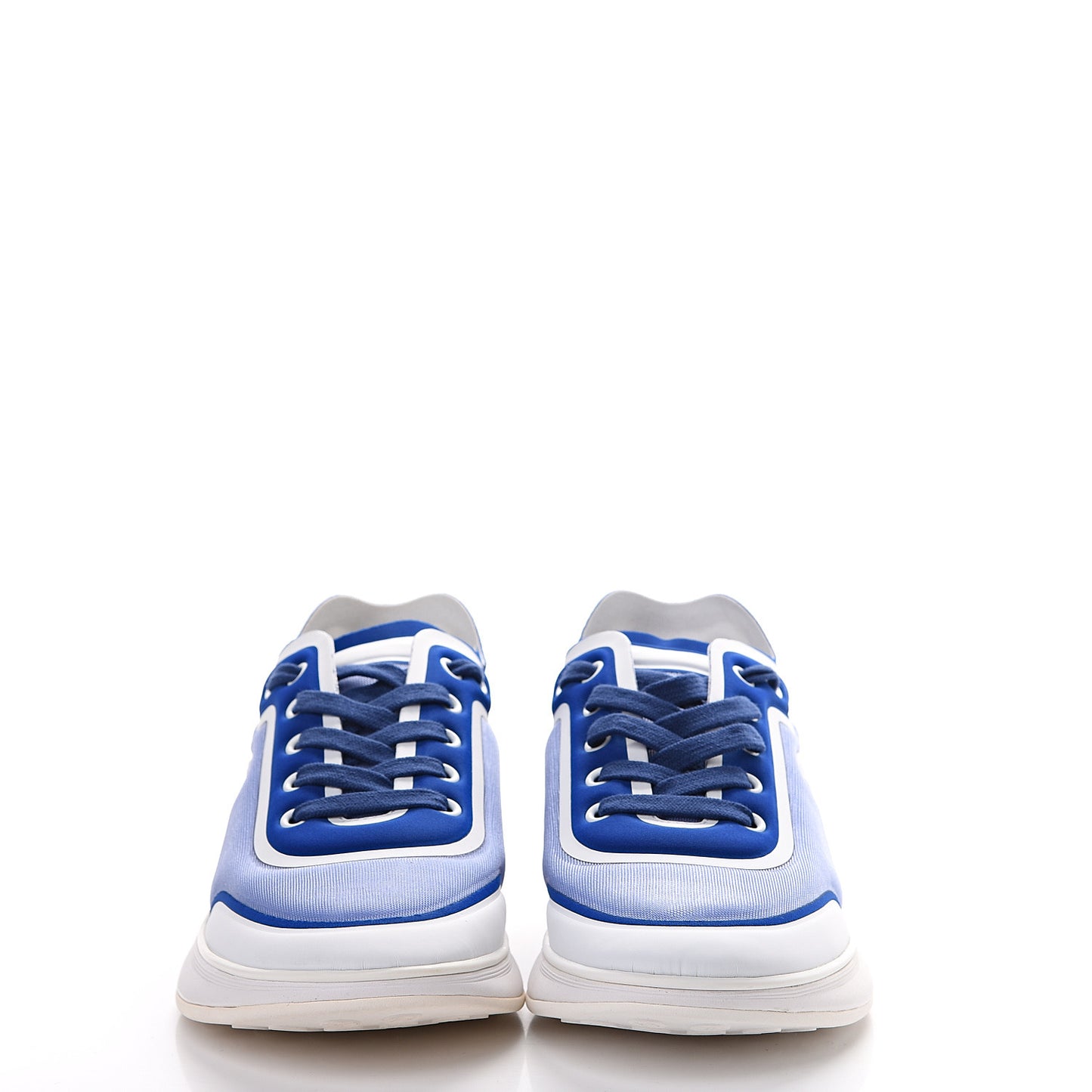 Calfskin Mesh Lycra Womens Logo Sneakers 39 White Blue