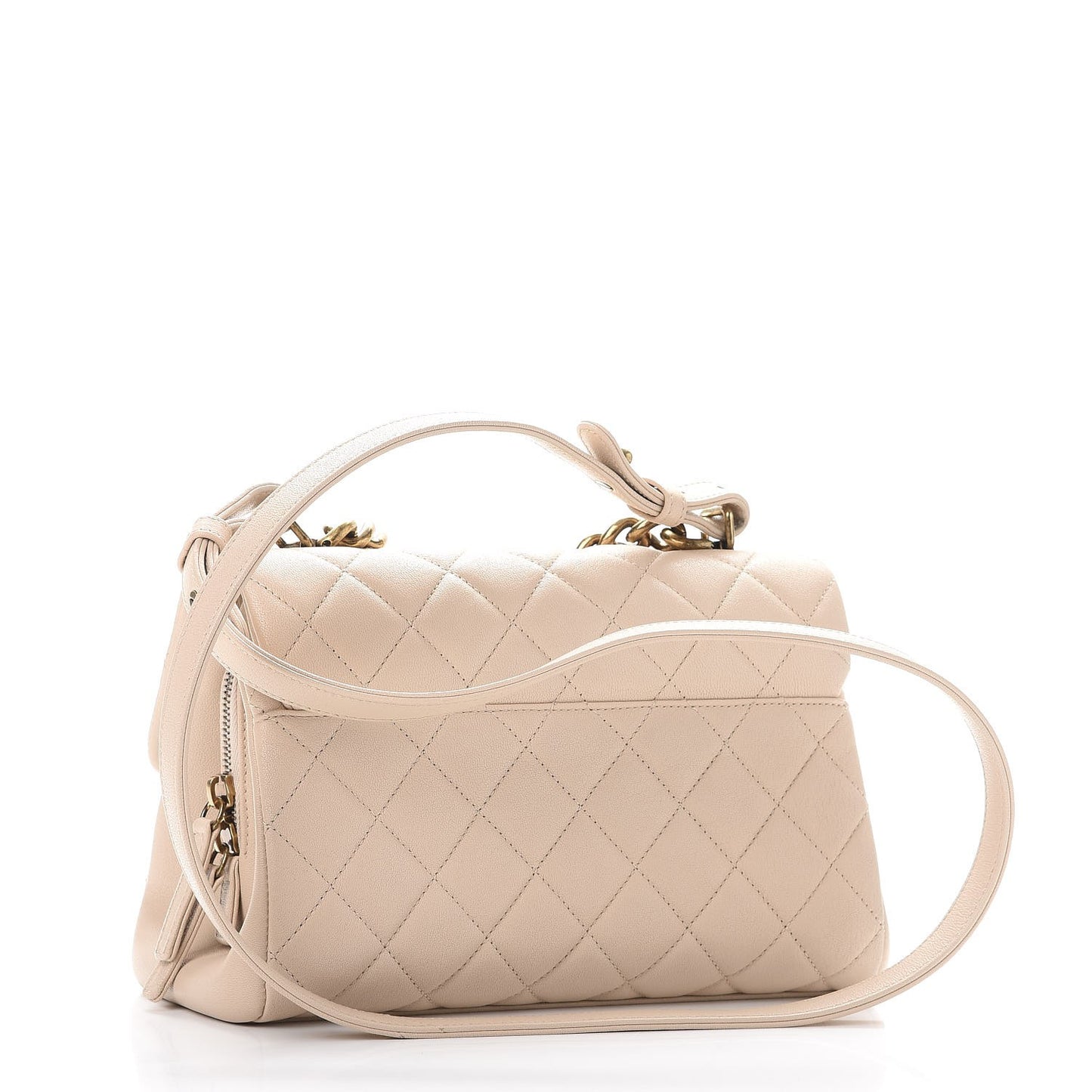 Shiny Sheepskin Quilted Small Trapezio Flap Beige