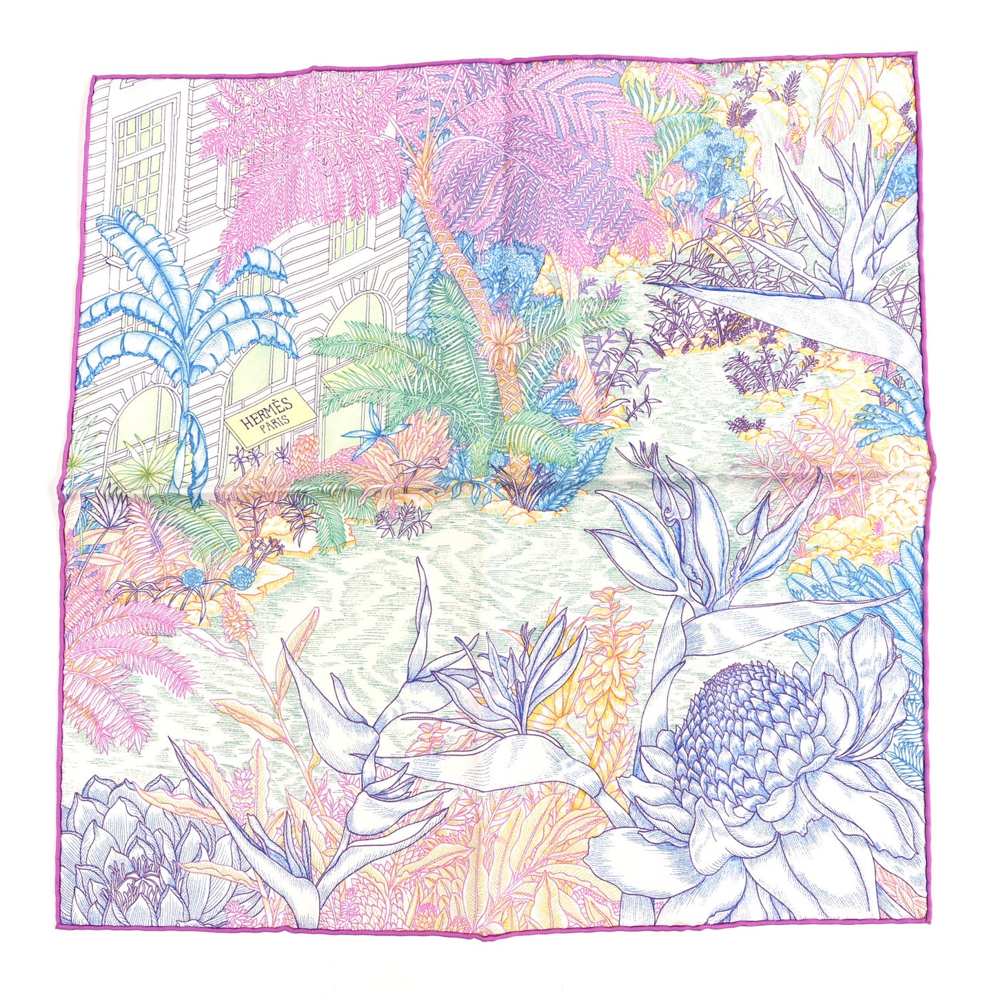 Silk Twill Faubourg Tropical Square 45 Rose Bleu Vert