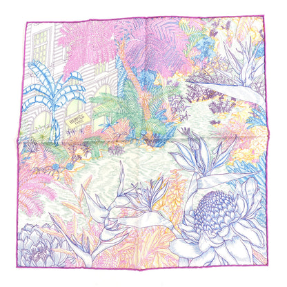 Hermes Silk Twill Faubourg Tropical Square 45 Rose Bleu Vert 1 of 4