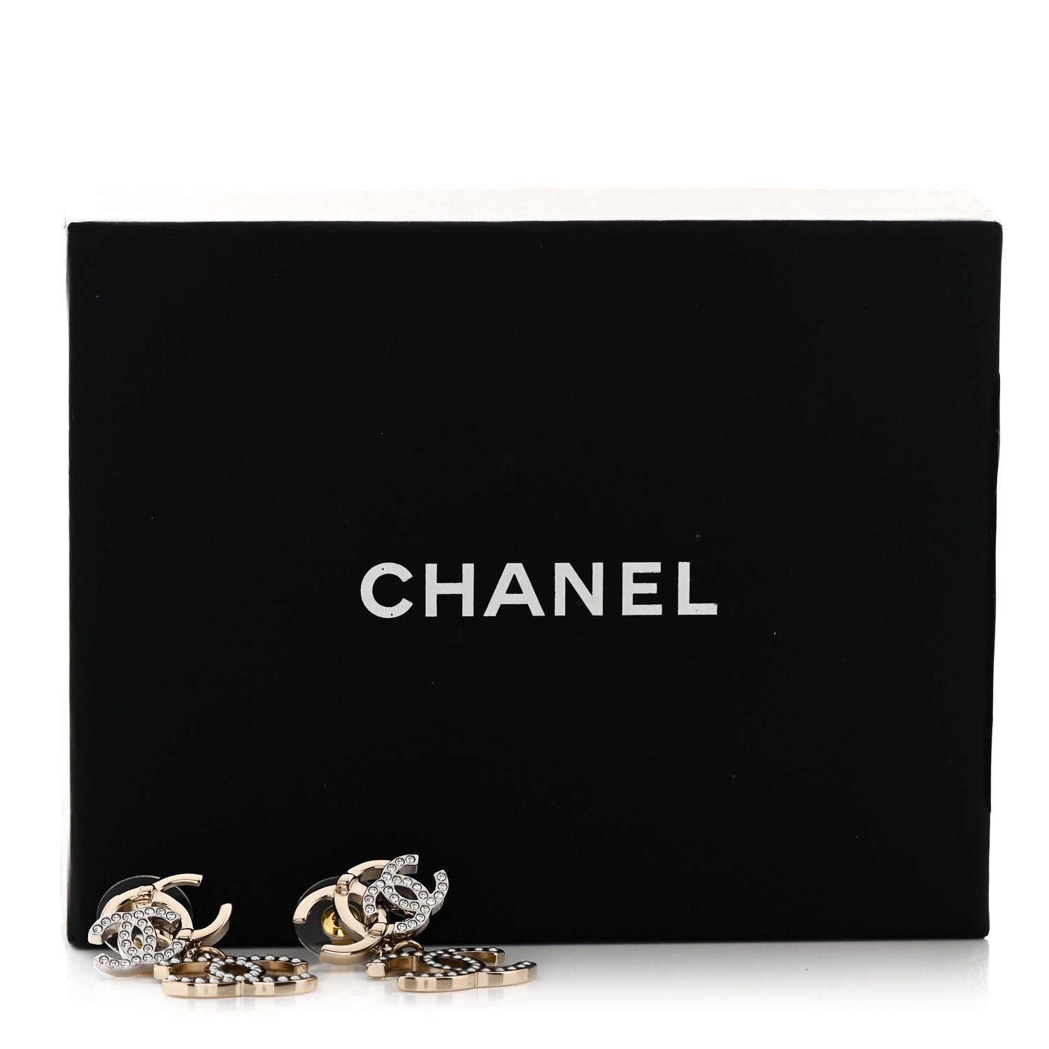 Chanel Crystal Pearl Double CC Drop Earrings Gold Silver 5 of 5