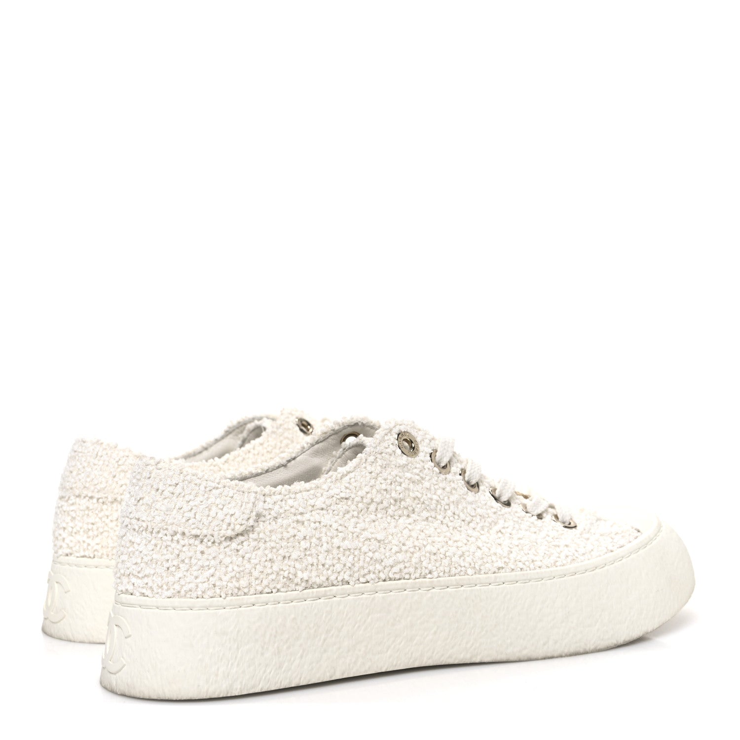 Chanel Tweed Womens CC Platform Sneakers 39.5 White 5 of 11
