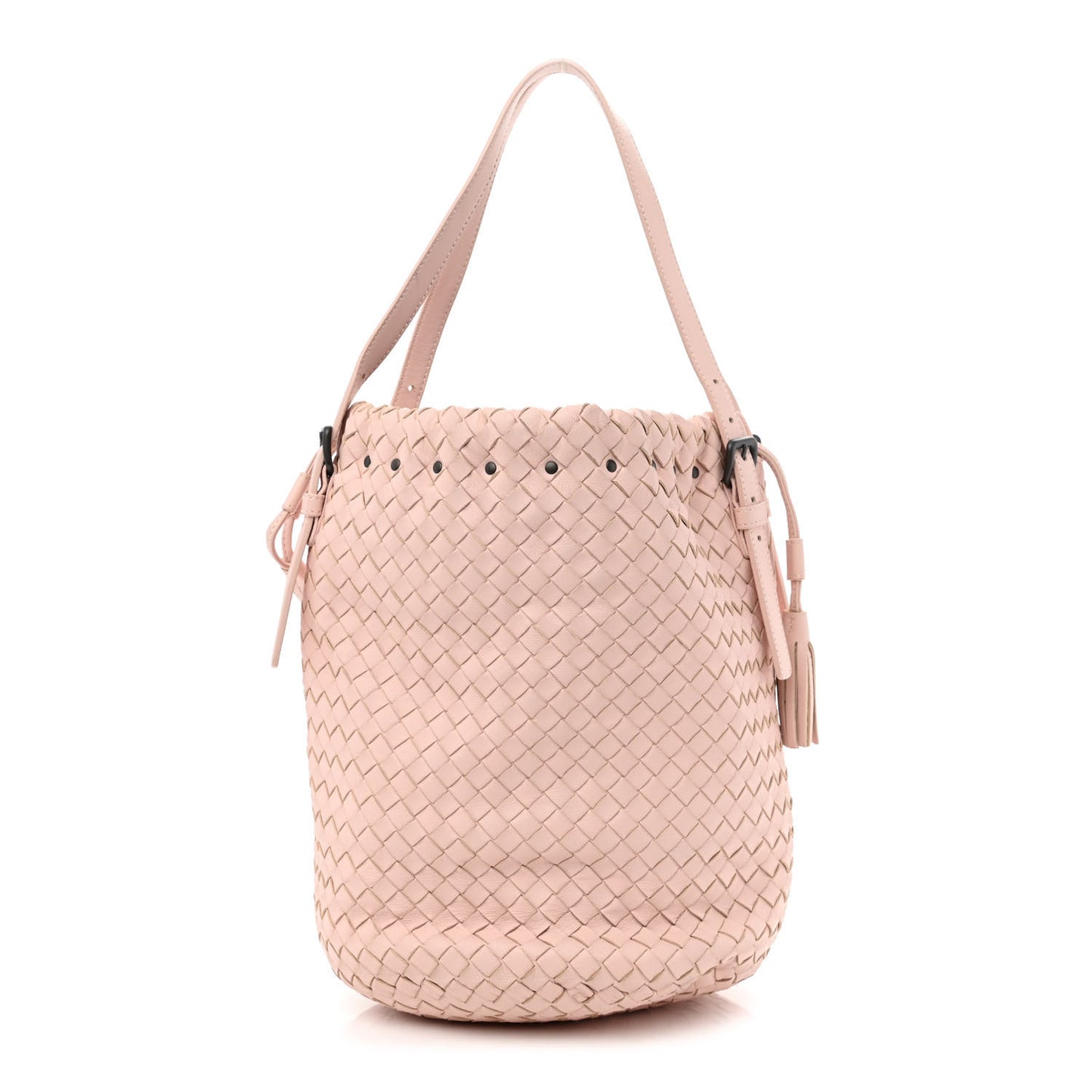 Nappa Intrecciato Drawstring Tassel Bucket Pink