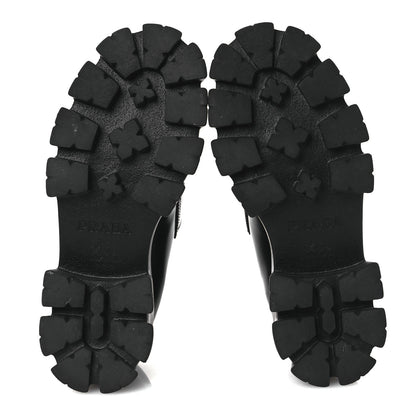 Prada Spazzolato Rois Metal Triangle Logo Monolith 55mm Loafers 37.5 Black 7 of 14